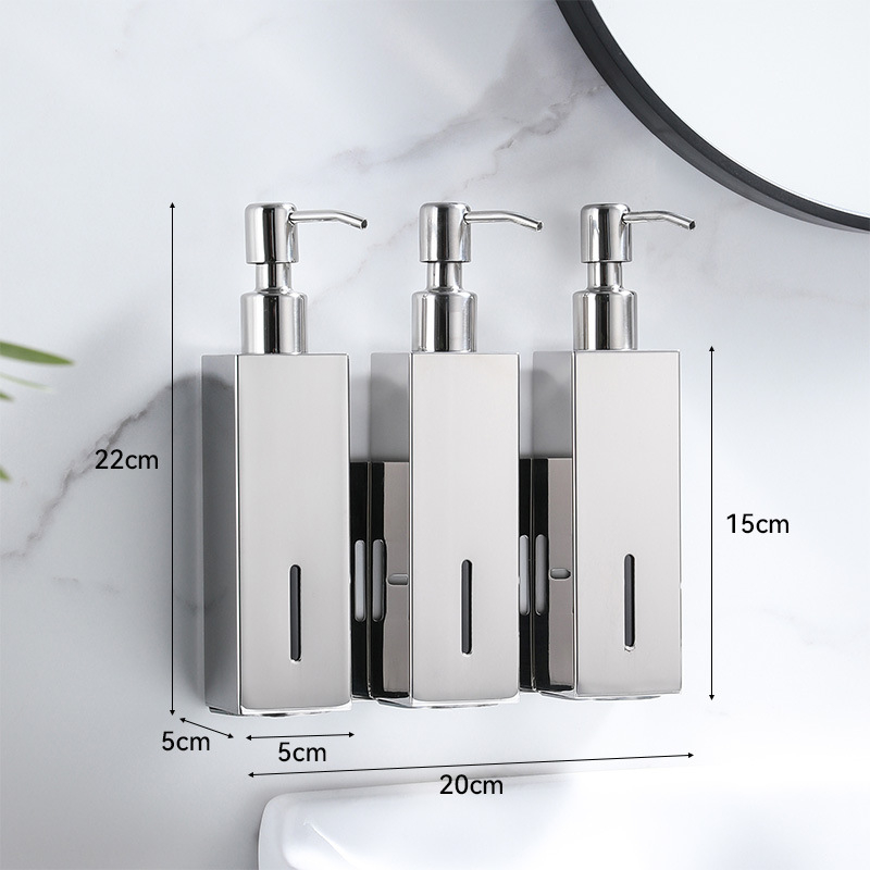 Стенно монтиран квадратен дозатор за течности — 304 неръждаема стомана, ръчно натискане, монтаж без пробиване, лъскава повърхност