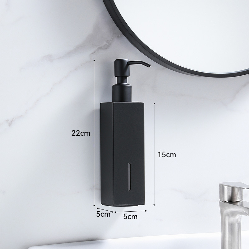 Стенно монтиран квадратен дозатор за течности — 304 неръждаема стомана, ръчно натискане, монтаж без пробиване, лъскава повърхност