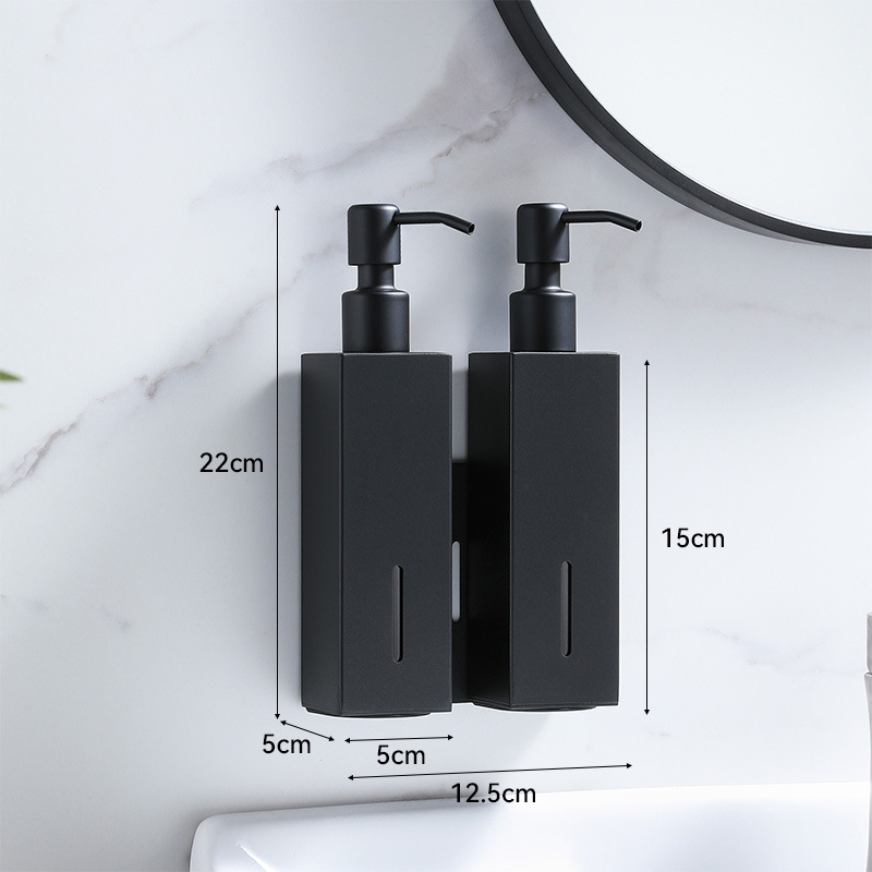 Стенно монтиран квадратен дозатор за течности — 304 неръждаема стомана, ръчно натискане, монтаж без пробиване, лъскава повърхност