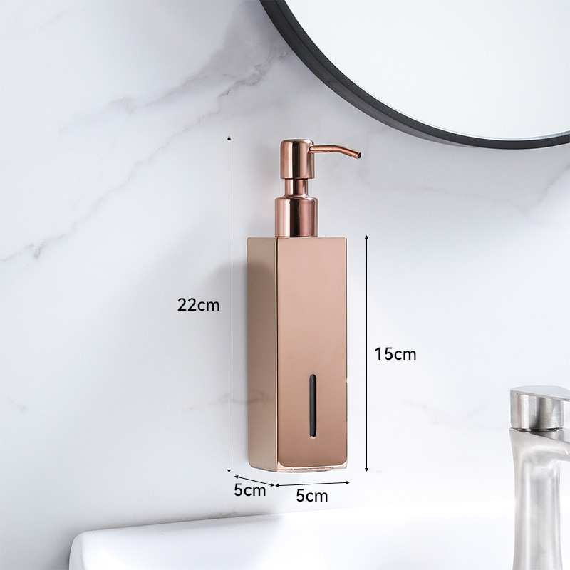 Стенно монтиран квадратен дозатор за течности — 304 неръждаема стомана, ръчно натискане, монтаж без пробиване, лъскава повърхност