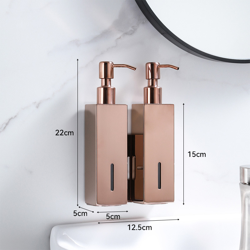 Стенно монтиран квадратен дозатор за течности — 304 неръждаема стомана, ръчно натискане, монтаж без пробиване, лъскава повърхност