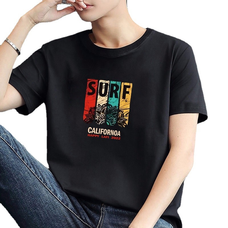 Tricou bărbați cu mâneci scurte, stil coreean, țesătură Milk Silk, guler rotund, imprimeu geometric cu litere