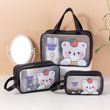 Geantă de toaletă impermeabilă cu imprimeu desen animat, capacitate mare, PVC, fermoar, separare uscat-umed