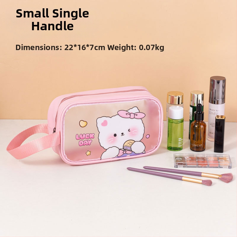 Geantă de toaletă impermeabilă cu imprimeu desen animat, capacitate mare, PVC, fermoar, separare uscat-umed