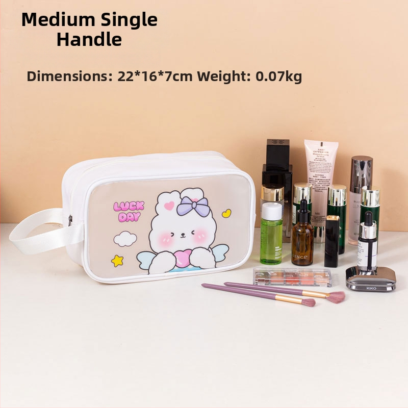 Geantă de toaletă impermeabilă cu imprimeu desen animat, capacitate mare, PVC, fermoar, separare uscat-umed