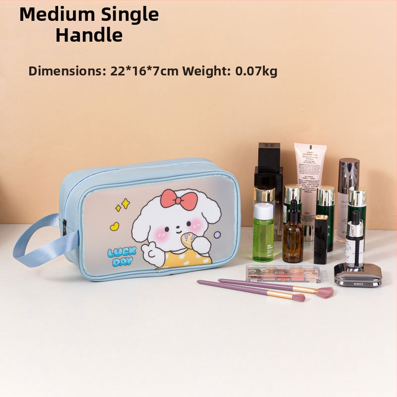 Geantă de toaletă impermeabilă cu imprimeu desen animat, capacitate mare, PVC, fermoar, separare uscat-umed