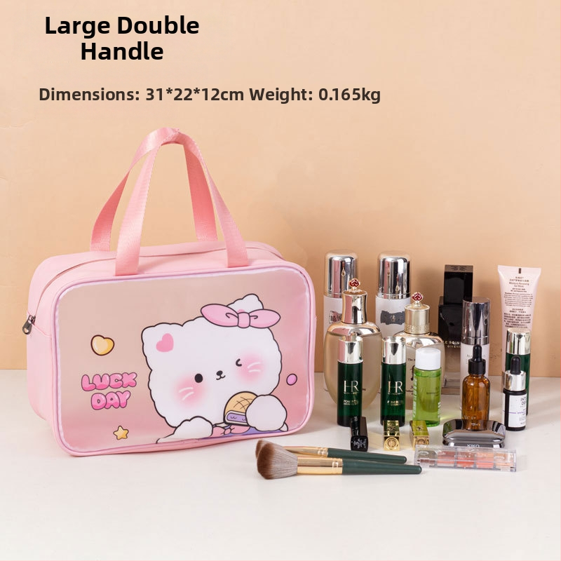 Geantă de toaletă impermeabilă cu imprimeu desen animat, capacitate mare, PVC, fermoar, separare uscat-umed