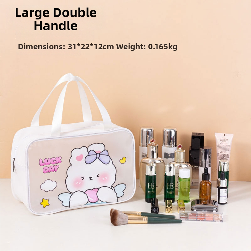 Geantă de toaletă impermeabilă cu imprimeu desen animat, capacitate mare, PVC, fermoar, separare uscat-umed