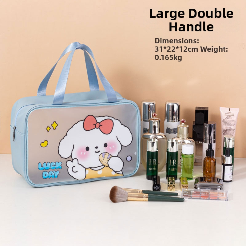 Geantă de toaletă impermeabilă cu imprimeu desen animat, capacitate mare, PVC, fermoar, separare uscat-umed