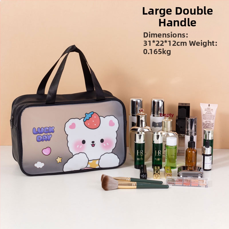 Geantă de toaletă impermeabilă cu imprimeu desen animat, capacitate mare, PVC, fermoar, separare uscat-umed