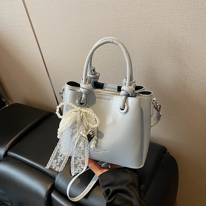 Geantă de damă din PU, în formă de găleată – stil urban minimalist, închidere cu fermoar, buzunar interior cu fermoar, curea de umăr simplă