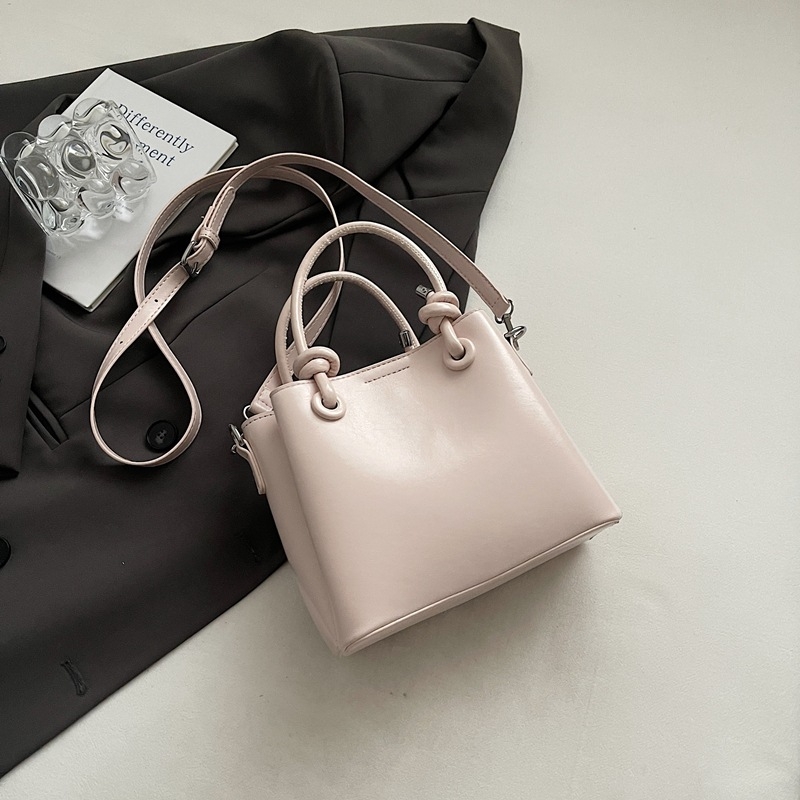 Geantă de damă din PU, în formă de găleată – stil urban minimalist, închidere cu fermoar, buzunar interior cu fermoar, curea de umăr simplă