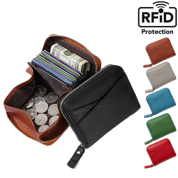 RFID-védett kártyatartó és érmetartó – valódi bőr, első réteg tehénbőr, uniszex, bővíthető