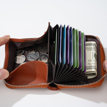 RFID-védett kártyatartó és érmetartó – valódi bőr, első réteg tehénbőr, uniszex, bővíthető