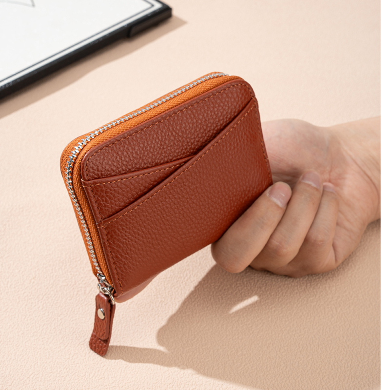 RFID-védett kártyatartó és érmetartó – valódi bőr, első réteg tehénbőr, uniszex, bővíthető