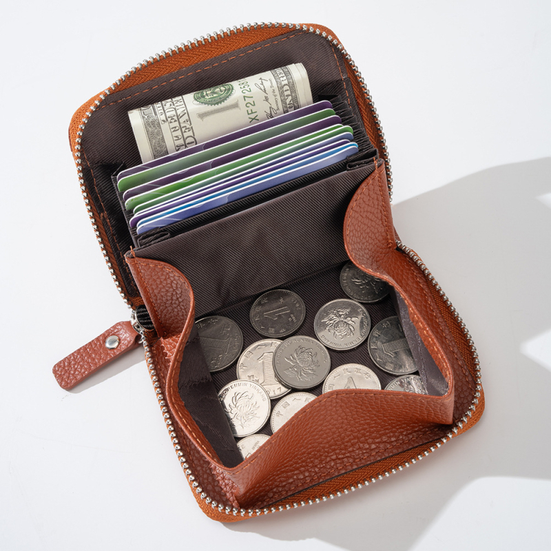 RFID-védett kártyatartó és érmetartó – valódi bőr, első réteg tehénbőr, uniszex, bővíthető