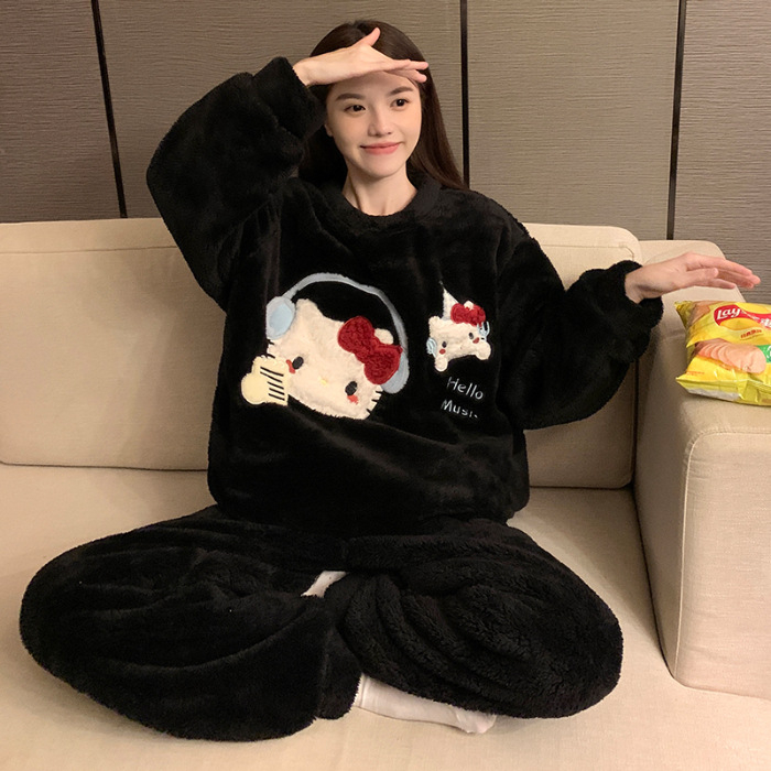 Γυναικείο σετ πιτζάμες από βελούδινο ύφασμα — καρντγκάν, ζωντανό και χαριτωμένο στυλ, μακριά μανίκια, παντελόνες πλήρους μήκους, ζεστό νυχτερινό ένδυμα για τον χειμώνα 2025