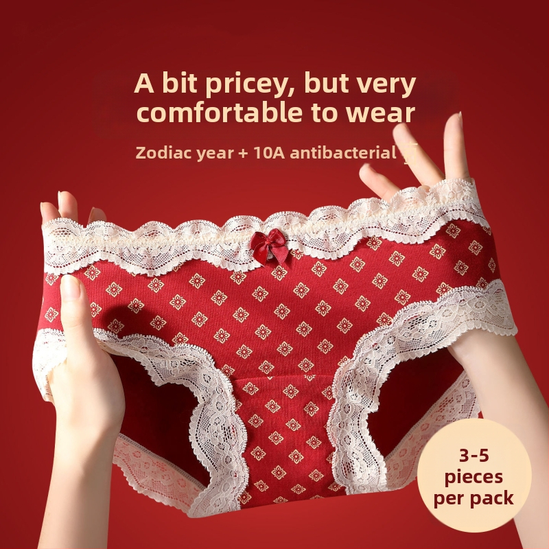 Bavlnené čipkové trojuholníkové nohavičky pre tínedžerky – antibakteriálne, 95–100% bavlna, stredná výška pásu, kvetinový vzor, rok zverokruhu kôň