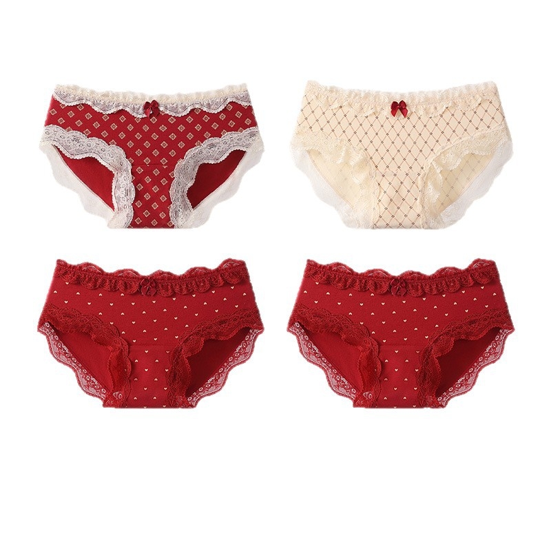 Bavlnené čipkové trojuholníkové nohavičky pre tínedžerky – antibakteriálne, 95–100% bavlna, stredná výška pásu, kvetinový vzor, rok zverokruhu kôň