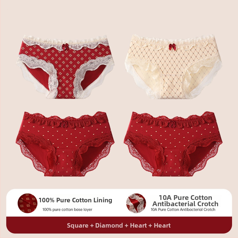 Bavlnené čipkové trojuholníkové nohavičky pre tínedžerky – antibakteriálne, 95–100% bavlna, stredná výška pásu, kvetinový vzor, rok zverokruhu kôň