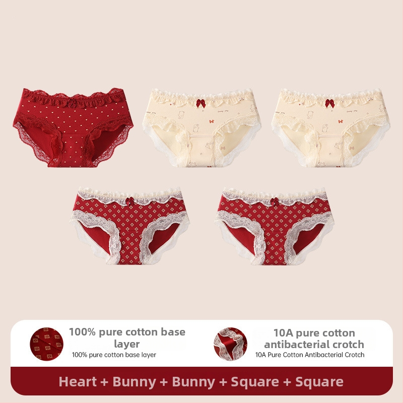 Bavlnené čipkové trojuholníkové nohavičky pre tínedžerky – antibakteriálne, 95–100% bavlna, stredná výška pásu, kvetinový vzor, rok zverokruhu kôň