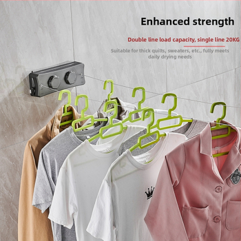 Разтегателна сушалка за дрехи без пробиване, невидима стенна за вътрешен балкон – ABS + алуминиева сплав + стоманено въже