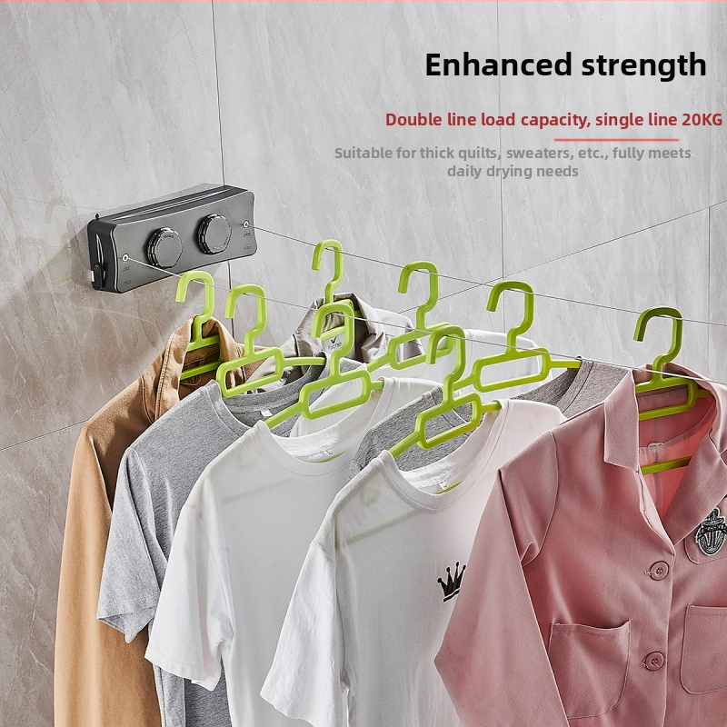 Výsuvná šnúra na sušenie bielizne, bez vrtania, neviditeľná na stene, určená pre vnútorné použitie a balkón – ABS + hliníková zliatina + oceľové lanko