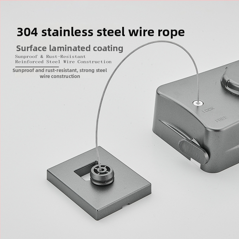 Výsuvná šnúra na sušenie bielizne, bez vrtania, neviditeľná na stene, určená pre vnútorné použitie a balkón – ABS + hliníková zliatina + oceľové lanko