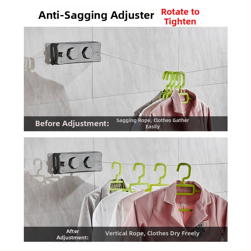 Výsuvná šnúra na sušenie bielizne, bez vrtania, neviditeľná na stene, určená pre vnútorné použitie a balkón – ABS + hliníková zliatina + oceľové lanko