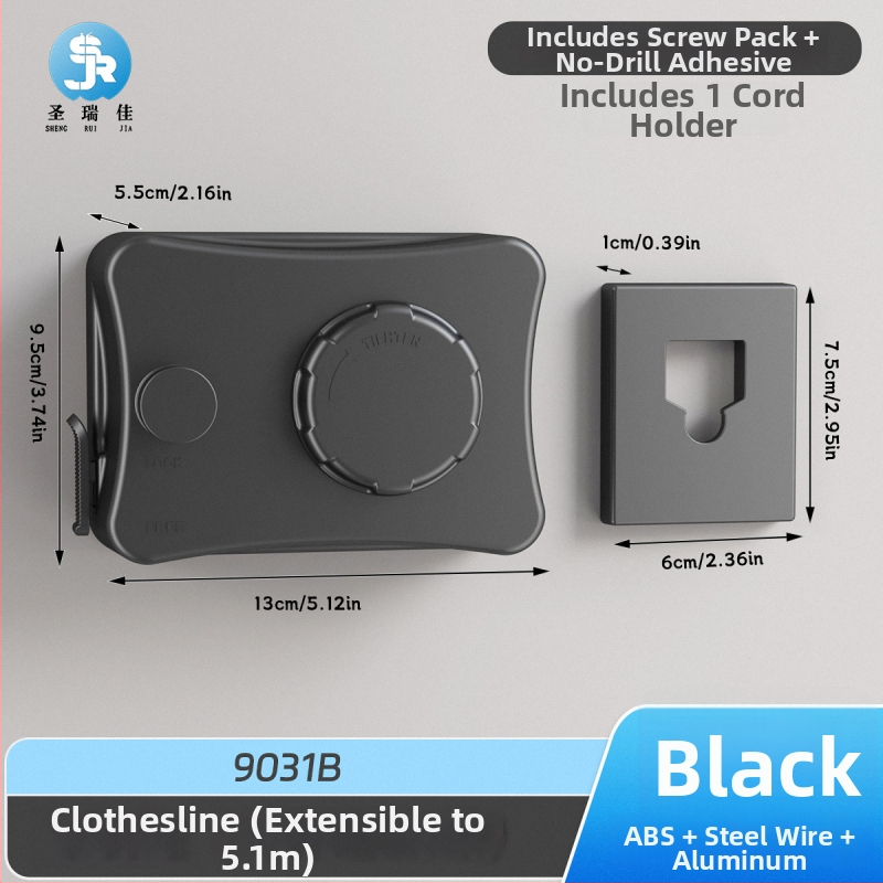 Разтегателна сушалка за дрехи без пробиване, невидима стенна за вътрешен балкон – ABS + алуминиева сплав + стоманено въже