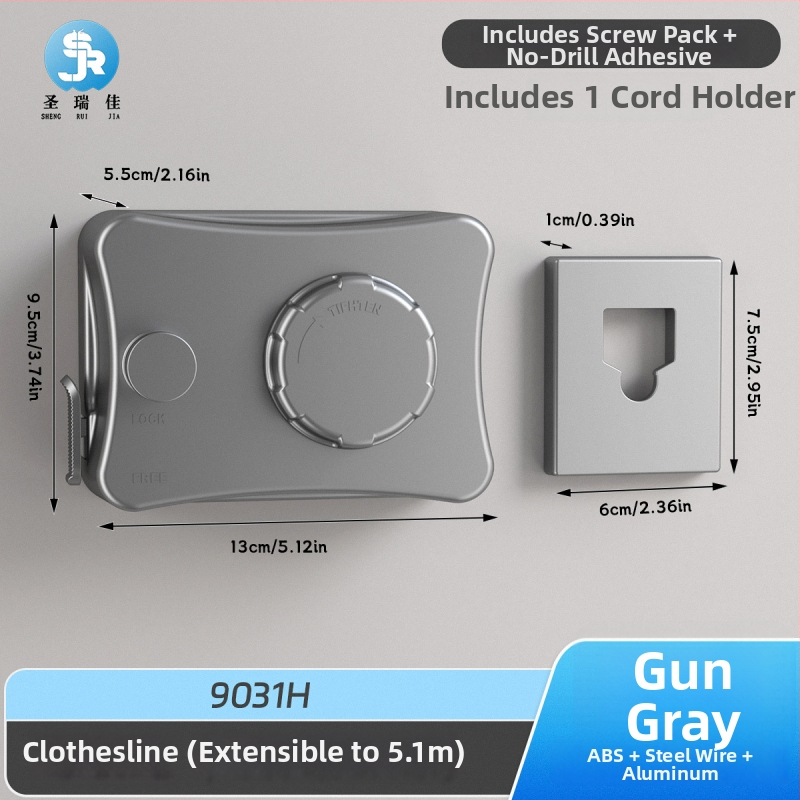 Разтегателна сушалка за дрехи без пробиване, невидима стенна за вътрешен балкон – ABS + алуминиева сплав + стоманено въже