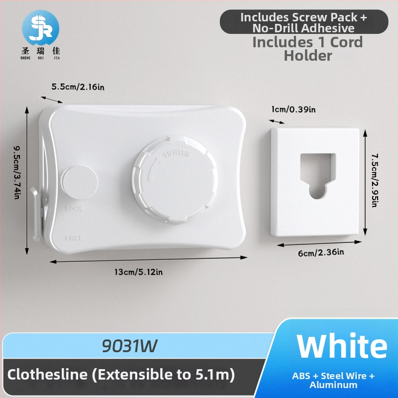 Разтегателна сушалка за дрехи без пробиване, невидима стенна за вътрешен балкон – ABS + алуминиева сплав + стоманено въже