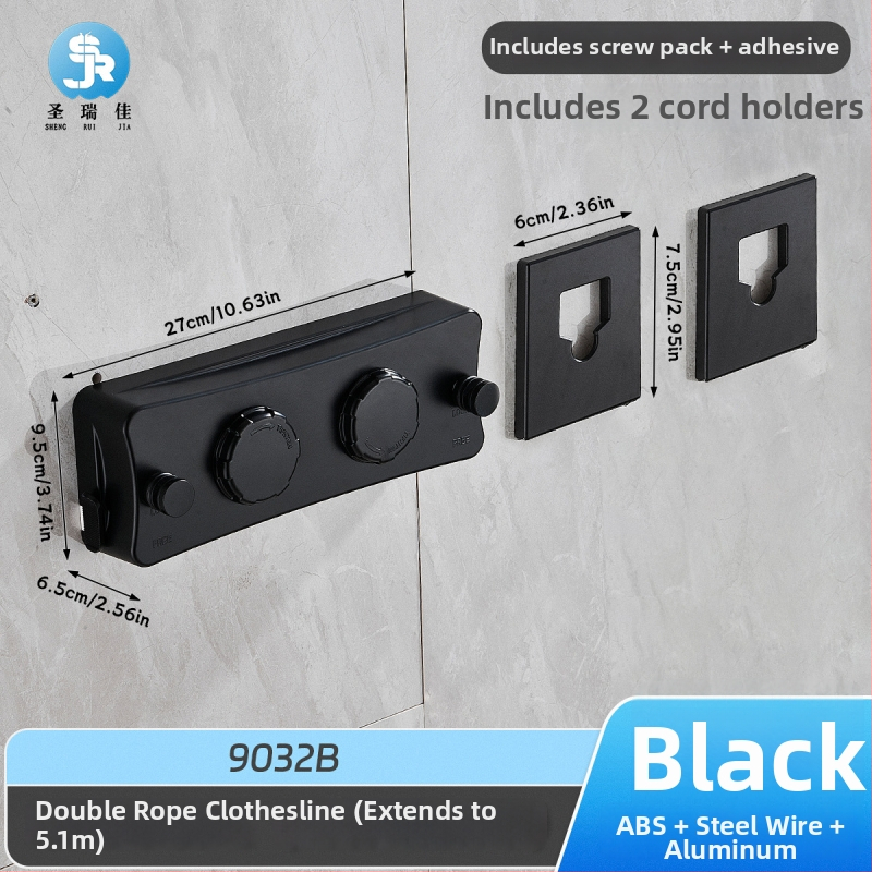 Разтегателна сушалка за дрехи без пробиване, невидима стенна за вътрешен балкон – ABS + алуминиева сплав + стоманено въже