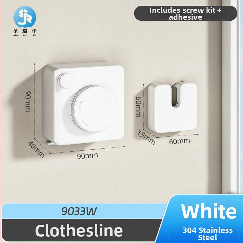 Разтегателна сушалка за дрехи без пробиване, невидима стенна за вътрешен балкон – ABS + алуминиева сплав + стоманено въже