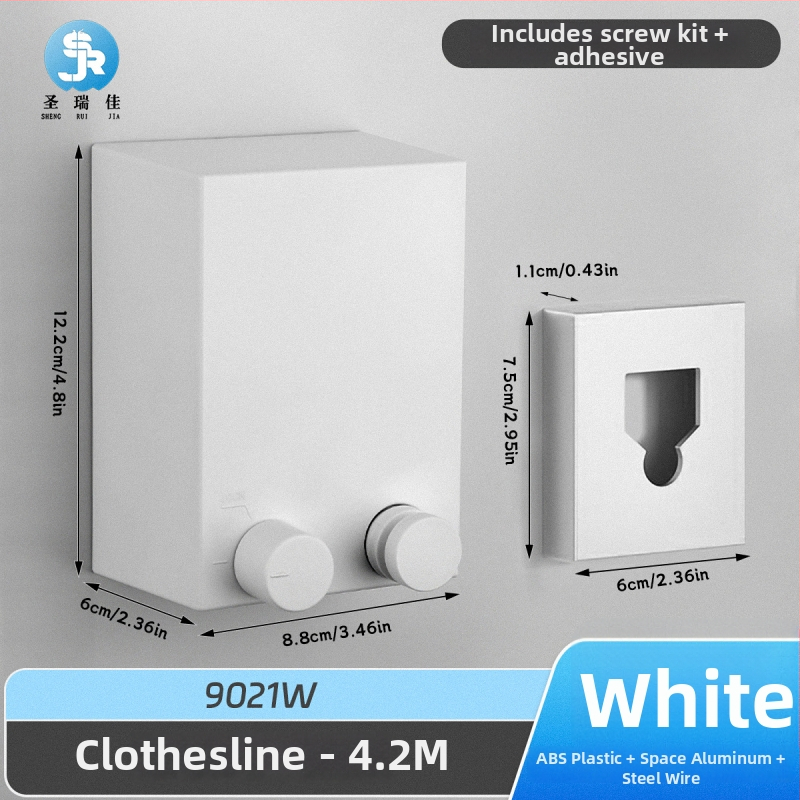 Разтегателна сушалка за дрехи без пробиване, невидима стенна за вътрешен балкон – ABS + алуминиева сплав + стоманено въже