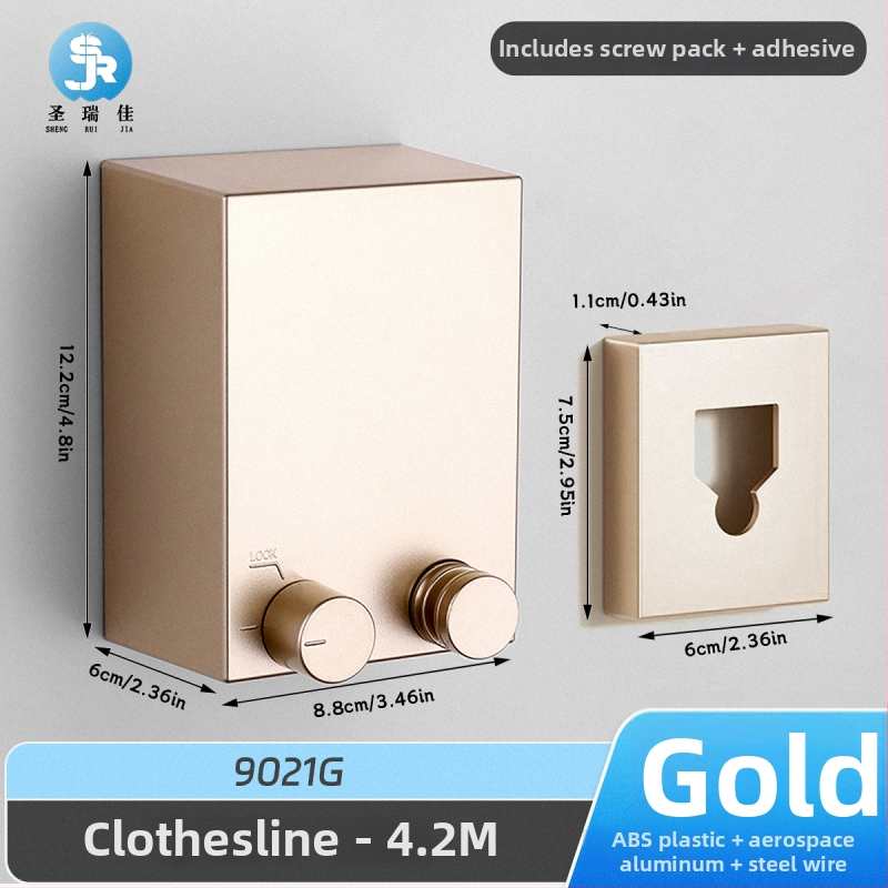 Разтегателна сушалка за дрехи без пробиване, невидима стенна за вътрешен балкон – ABS + алуминиева сплав + стоманено въже