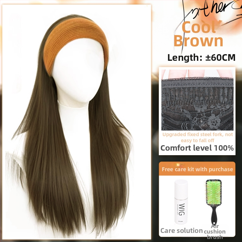 Perucă cu bandă pentru cap, fibre rezistente la temperatură, aspect natural, procesare mecanică, schimbă coafura, potrivită pentru toate formele feței