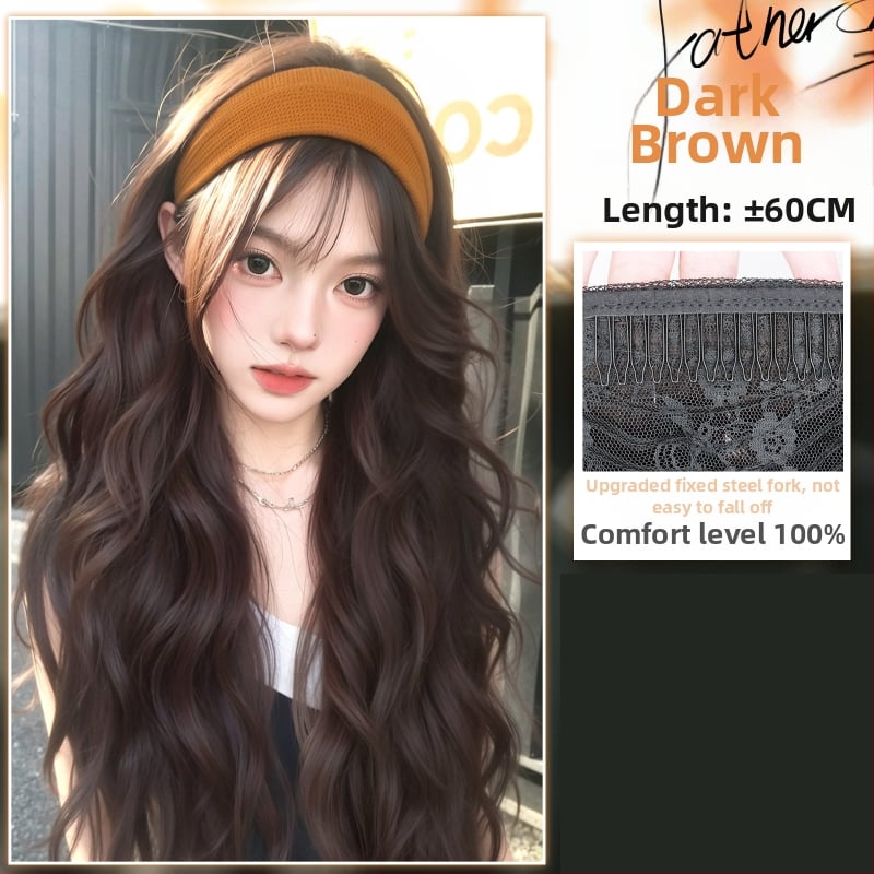 Perucă cu bandă pentru cap, fibre rezistente la temperatură, aspect natural, procesare mecanică, schimbă coafura, potrivită pentru toate formele feței