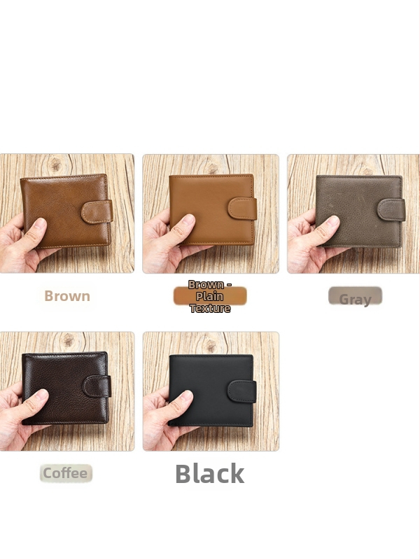 Pánska krátka kožená peňaženka s viacerými priehradkami na karty, dvojvrstvová hovädzia koža, 2 skladania, jednofarebný vzor, podšívka z polyesteru a bavlny, odolná voči opotrebeniu a rozšíriteľná