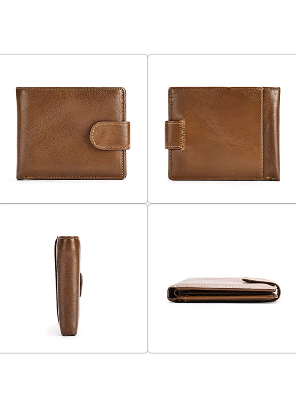 Valódi bőr férfi rövid pénztárca, két rétegből álló marhabőr, 2 hajtás, egyszínű mintázat, bélés poliészter-pamut, kopásálló és bővíthető