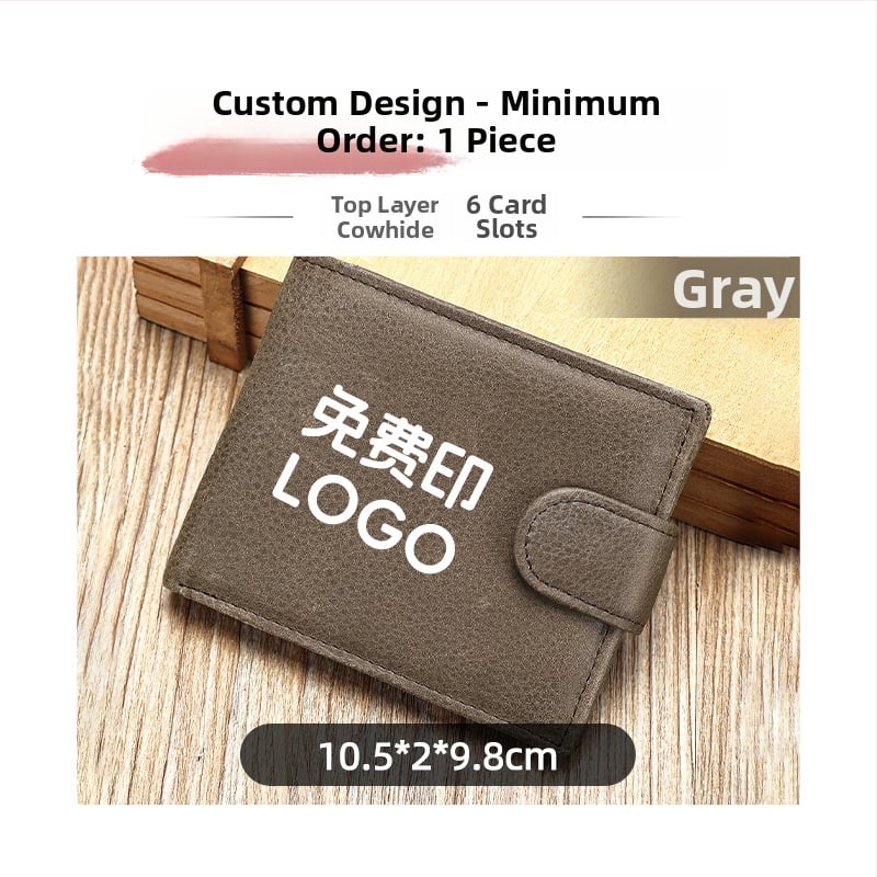 Valódi bőr férfi rövid pénztárca, két rétegből álló marhabőr, 2 hajtás, egyszínű mintázat, bélés poliészter-pamut, kopásálló és bővíthető
