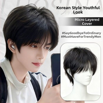 Férfi teljes fejparóka mikrofrufruval, fiatalos rövid frizurával, magas hőmérsékletű rostból, festésre és dauerra alkalmas