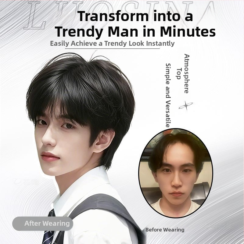 Férfi teljes fejparóka mikrofrufruval, fiatalos rövid frizurával, magas hőmérsékletű rostból, festésre és dauerra alkalmas