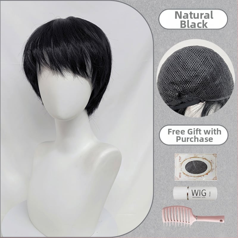 Férfi teljes fejparóka mikrofrufruval, fiatalos rövid frizurával, magas hőmérsékletű rostból, festésre és dauerra alkalmas