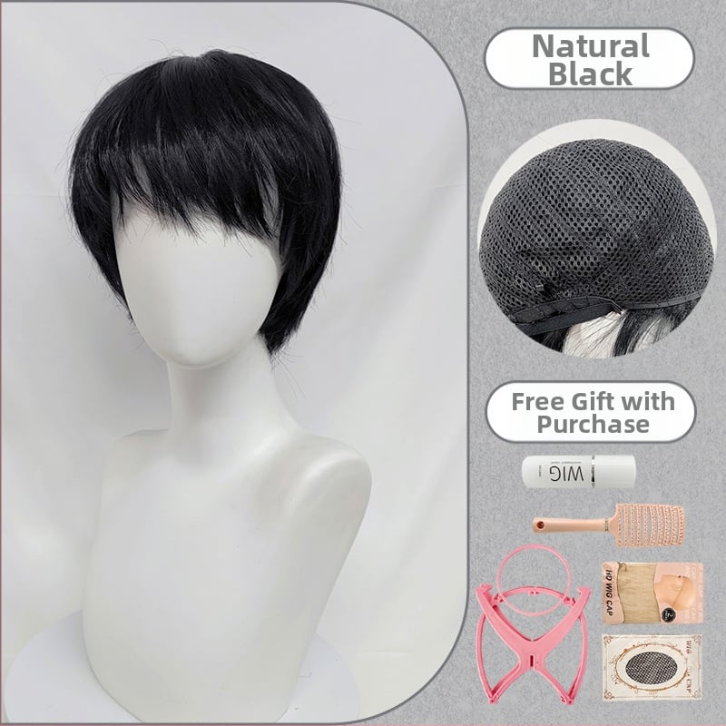 Férfi teljes fejparóka mikrofrufruval, fiatalos rövid frizurával, magas hőmérsékletű rostból, festésre és dauerra alkalmas