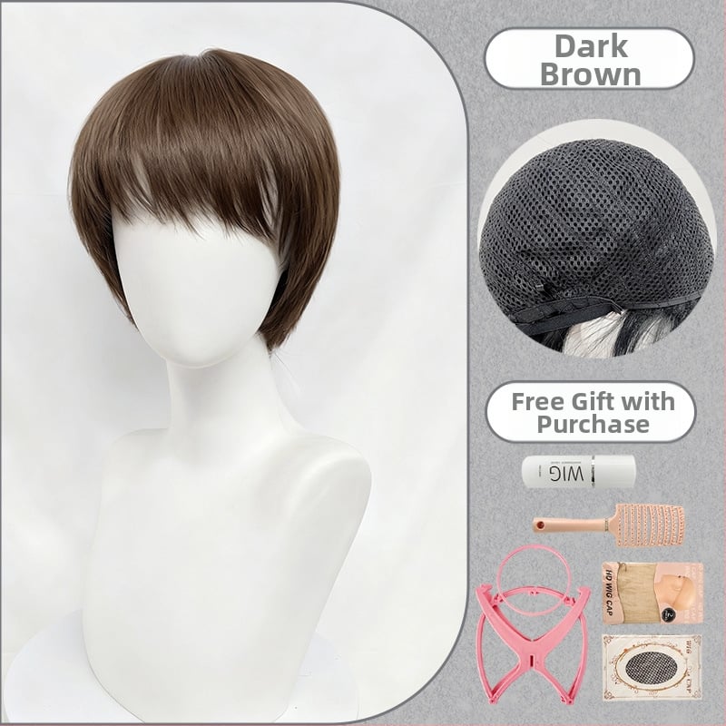 Férfi teljes fejparóka mikrofrufruval, fiatalos rövid frizurával, magas hőmérsékletű rostból, festésre és dauerra alkalmas