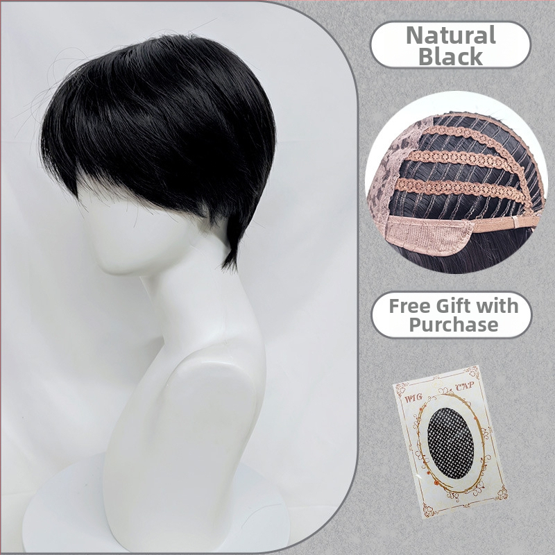 Férfi teljes fejparóka mikrofrufruval, fiatalos rövid frizurával, magas hőmérsékletű rostból, festésre és dauerra alkalmas