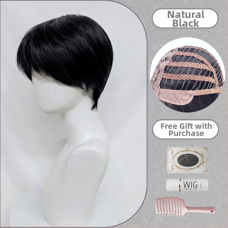 Férfi teljes fejparóka mikrofrufruval, fiatalos rövid frizurával, magas hőmérsékletű rostból, festésre és dauerra alkalmas