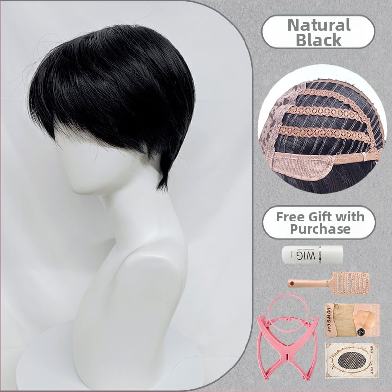 Férfi teljes fejparóka mikrofrufruval, fiatalos rövid frizurával, magas hőmérsékletű rostból, festésre és dauerra alkalmas