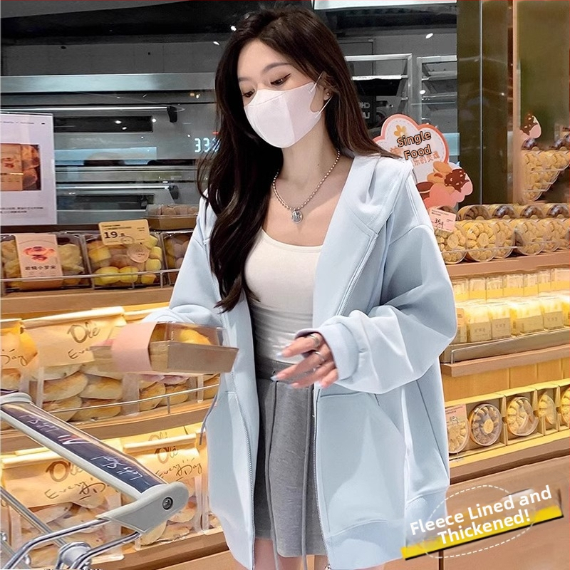 Ζακέτα με κουκούλα και φερμουάρ, φαρδιά γραμμή, μίξη βαμβακιού-πολυεστέρα (50-70% βαμβάκι, 30-50% πολυεστέρα), μεσαίας βάρους, Φθινόπωρο 2024